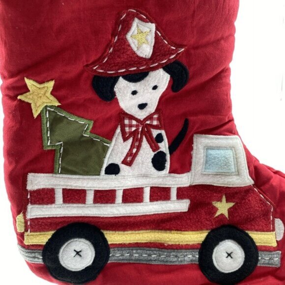 Pottery Barn Kids Gunner Scotty Dog Firetruck Christmas Holiday Stocking Quilted - Picture 3 of 11
